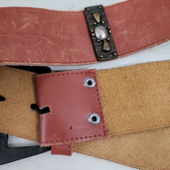 Studded Belt Womens Medium Brown Leather Sepia Tan Western Boho Embellished - Picture 7 of 10